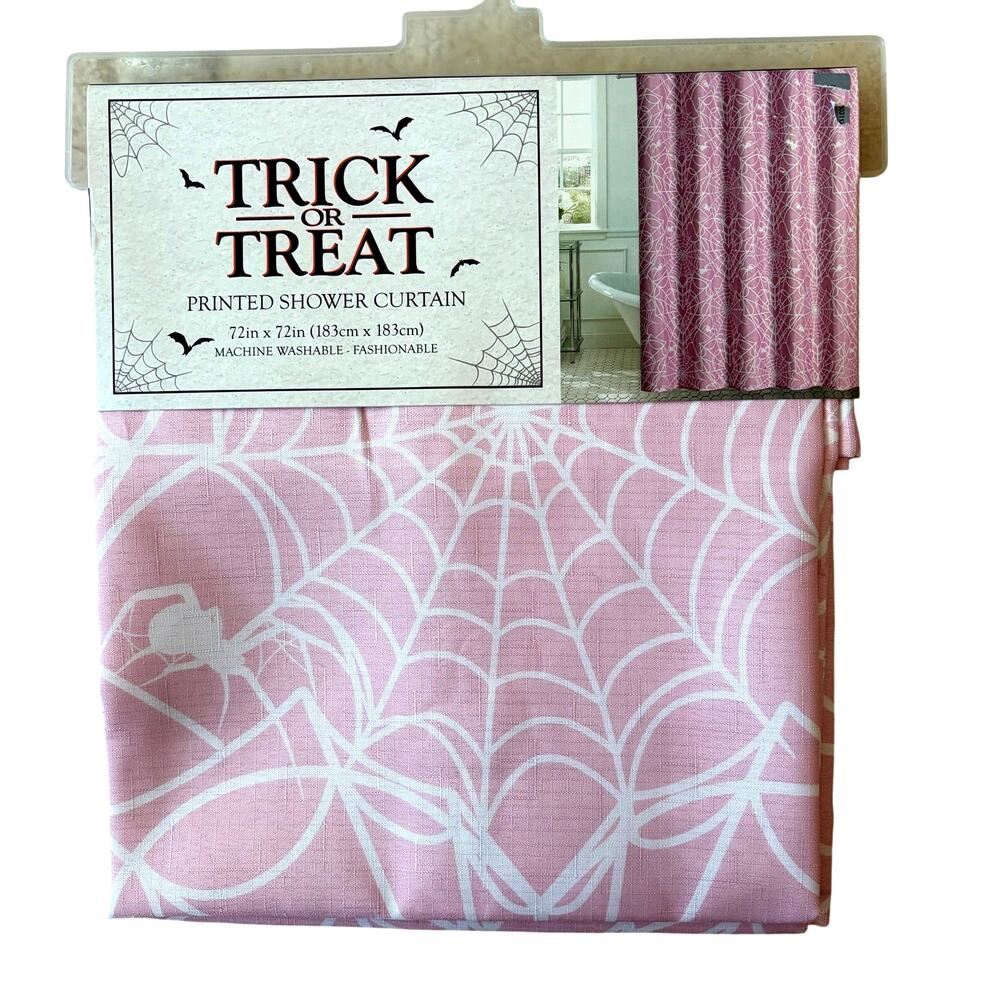 Pink Halloween Shower Curtain 72x72 Spider Web Pinkoween Cute Coquette Spooky
